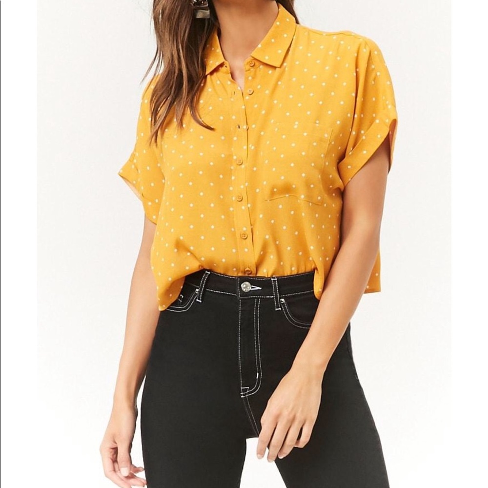 Dot Print Cropped Shirt